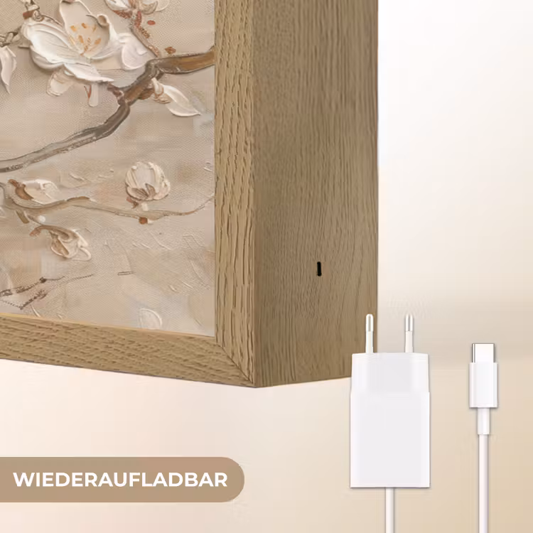 Bloemen - Modern - Beige - Wit - Bloesem Light Box met batterij (Wandlamp) middel -USP_websiteoplaadbaarDE