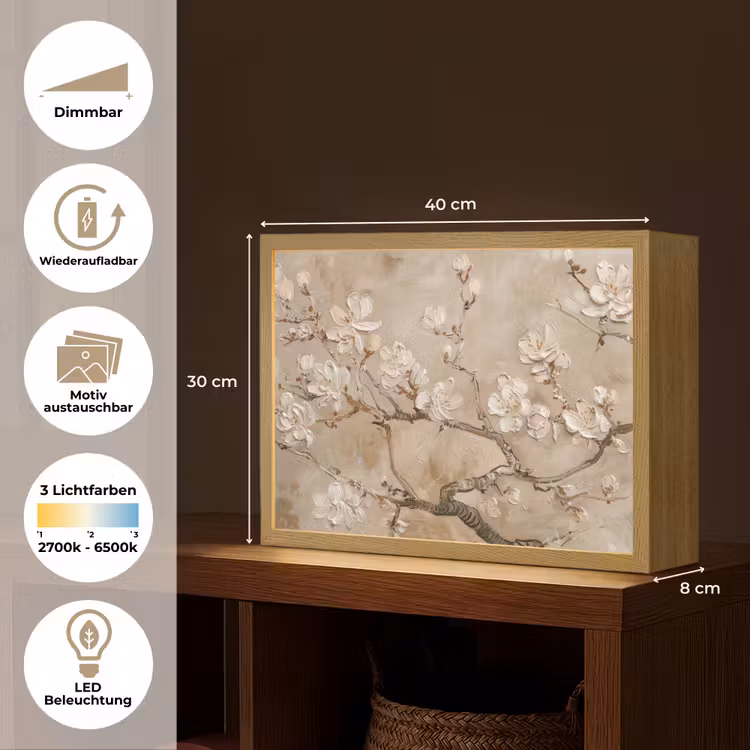 Bloemen - Modern - Beige - Wit - Bloesem Light Box met batterij (Wandlamp) middel -USP_websiteoverzichtDE