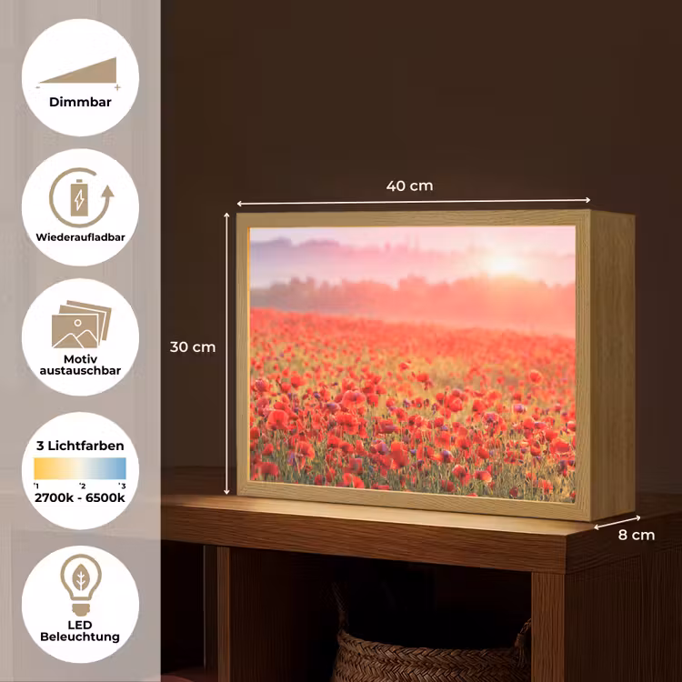 Bloemen - Klaprozen - Rood - Bloemenveld Light Box met batterij (Wandlamp) middel -USP_websiteoverzichtDE