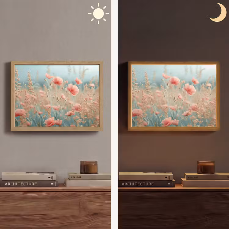 Bloemen - Natuur - Klaprozen - Bloemenveld Light Box met batterij (Wandlamp) middel -sfeer3