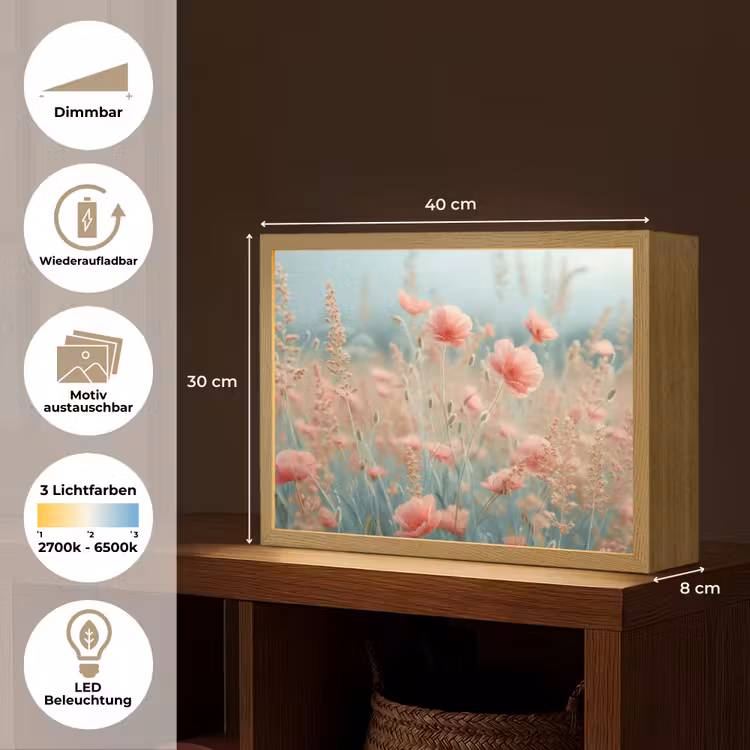 Bloemen - Natuur - Klaprozen - Bloemenveld Light Box met batterij (Wandlamp) middel -USP_websiteoverzichtDE