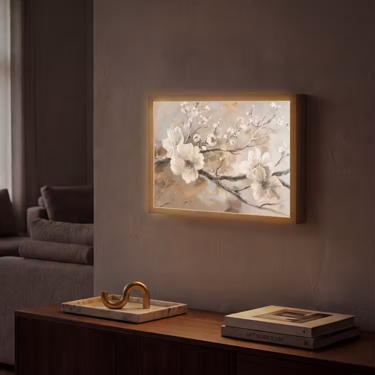 Bloemen - Natuur - Wit - Bloesem - Abstract Light Box met batterij (Wandlamp) middel -sfeer1