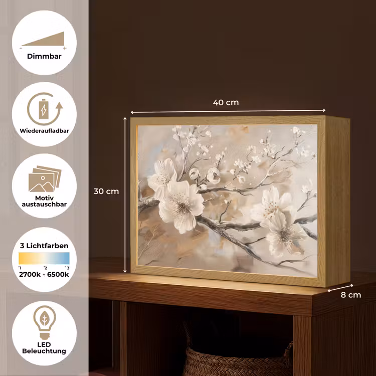 Bloemen - Natuur - Wit - Bloesem - Abstract Light Box met batterij (Wandlamp) middel -USP_websiteoverzichtDE