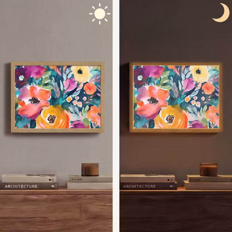 Bloemen - Olieverf - Kunst - Natuur Light Box met batterij (Wandlamp) middel -sfeer3