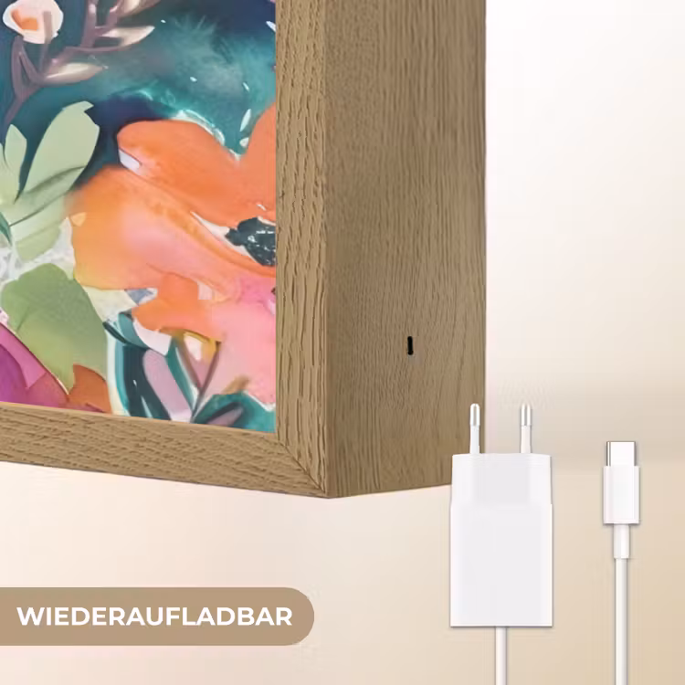 Bloemen - Olieverf - Kunst - Natuur Light Box met batterij (Wandlamp) middel -USP_websiteoplaadbaarDE