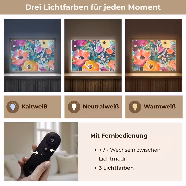 Bloemen - Olieverf - Kunst - Natuur Light Box met batterij (Wandlamp) middel -USP_lichtkleurDE