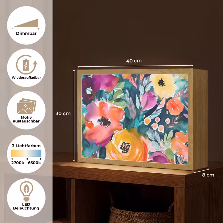 Bloemen - Olieverf - Kunst - Natuur Light Box met batterij (Wandlamp) middel -USP_websiteoverzichtDE