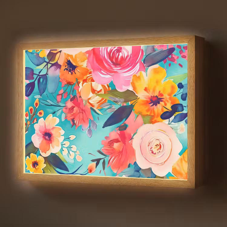 Bloemen - Olieverf - Kleurrijk - Natuur Light Box met batterij (Wandlamp) middel -z3d_website