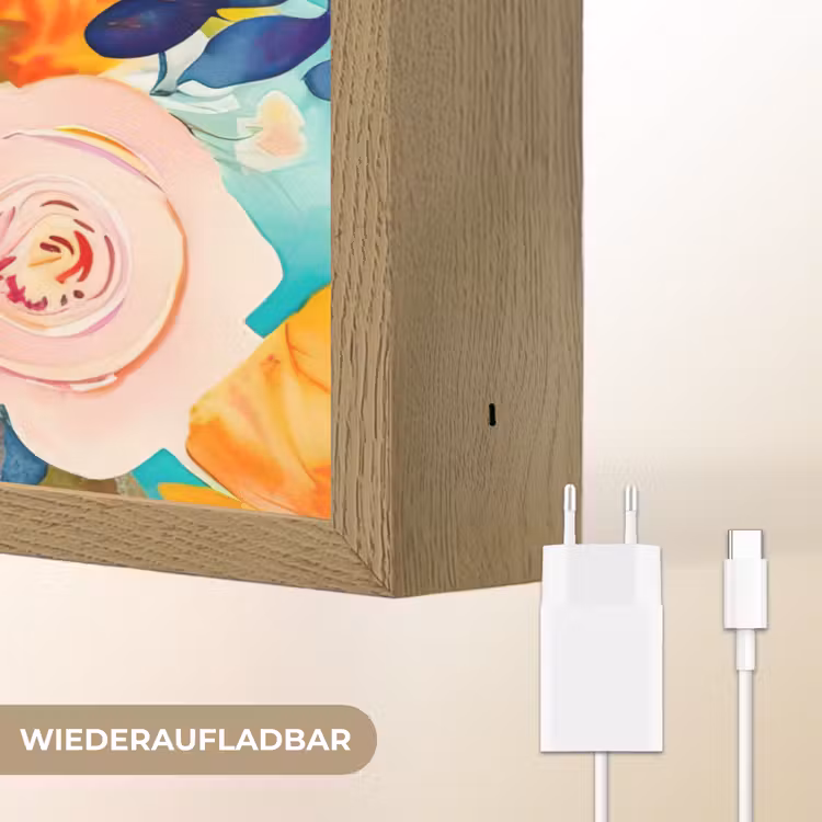 Bloemen - Olieverf - Kleurrijk - Natuur Light Box met batterij (Wandlamp) middel -USP_websiteoplaadbaarDE