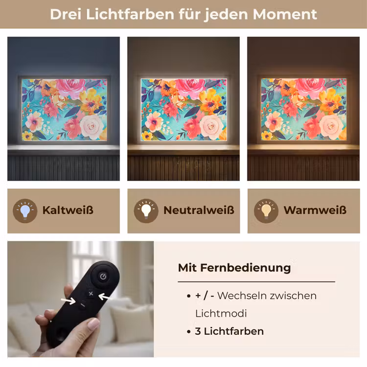 Bloemen - Olieverf - Kleurrijk - Natuur Light Box met batterij (Wandlamp) middel -USP_lichtkleurDE