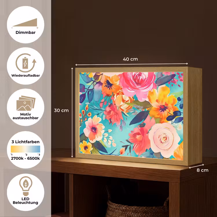 Bloemen - Olieverf - Kleurrijk - Natuur Light Box met batterij (Wandlamp) middel -USP_websiteoverzichtDE