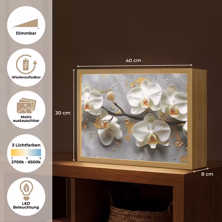 Bloemen - Orchidee - Abstract - Modern Light Box met batterij (Wandlamp) middel -USP_websiteoverzichtDE