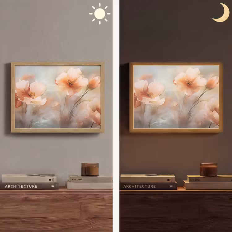 Bloemen - Pastel - Kunst - Klaprozen - Watercolor Light Box met batterij (Wandlamp) middel -sfeer3