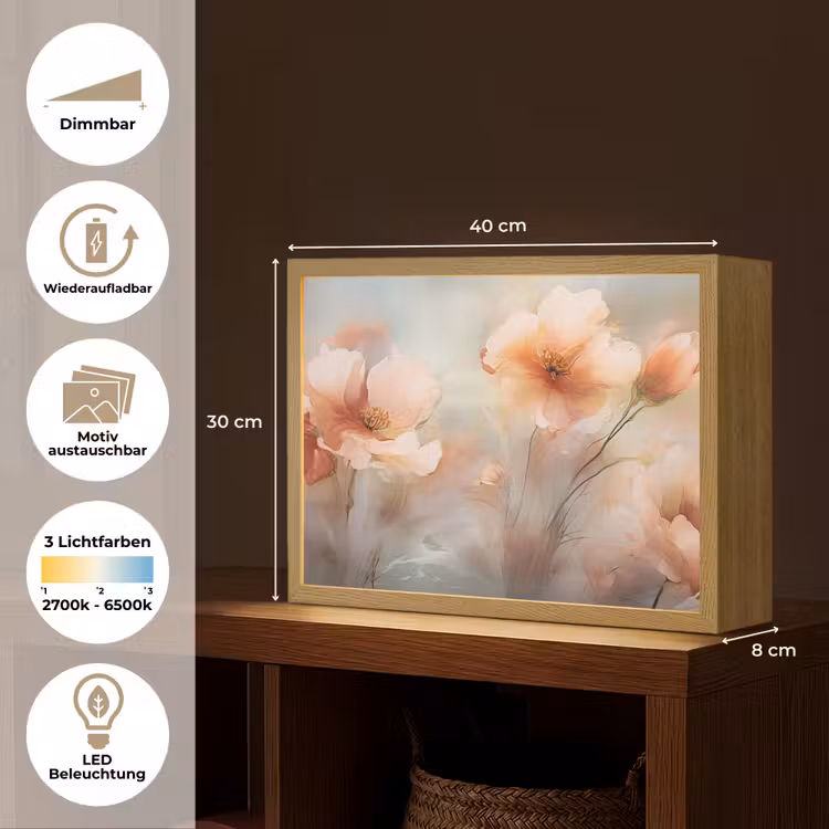 Bloemen - Pastel - Kunst - Klaprozen - Watercolor Light Box met batterij (Wandlamp) middel -USP_websiteoverzichtDE