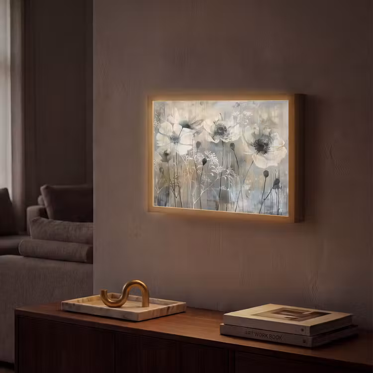 Bloemen - Planten - Grijs - Abstract Light Box met batterij (Wandlamp) middel -sfeer1