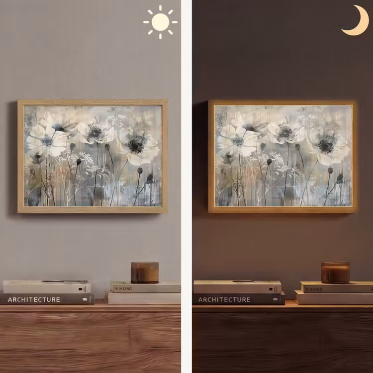 Bloemen - Planten - Grijs - Abstract Light Box met batterij (Wandlamp) middel -sfeer3