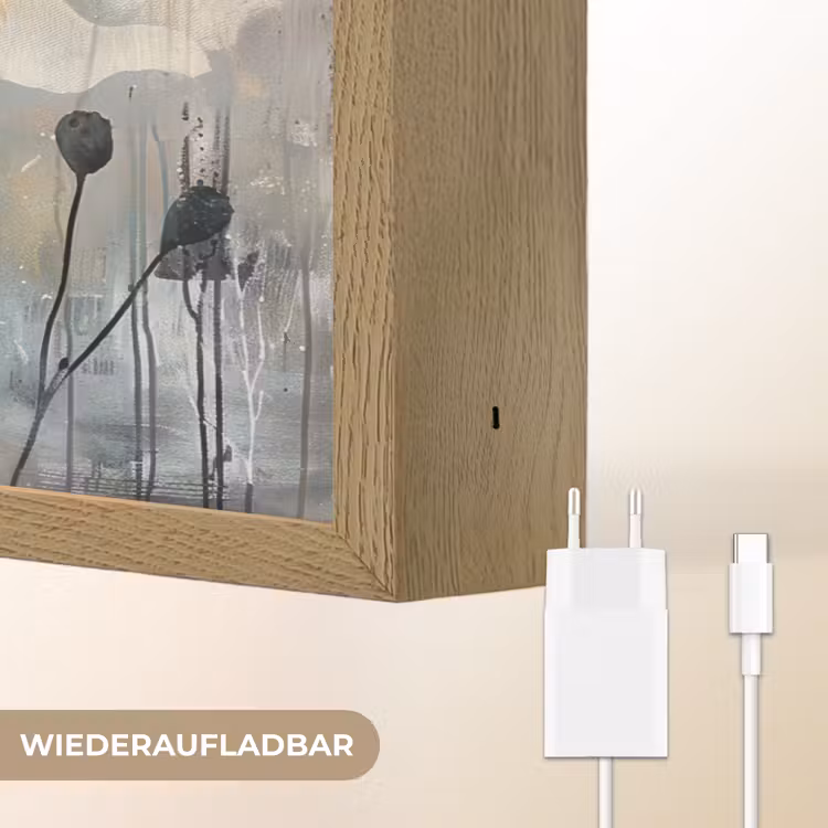Bloemen - Planten - Grijs - Abstract Light Box met batterij (Wandlamp) middel -USP_websiteoplaadbaarDE
