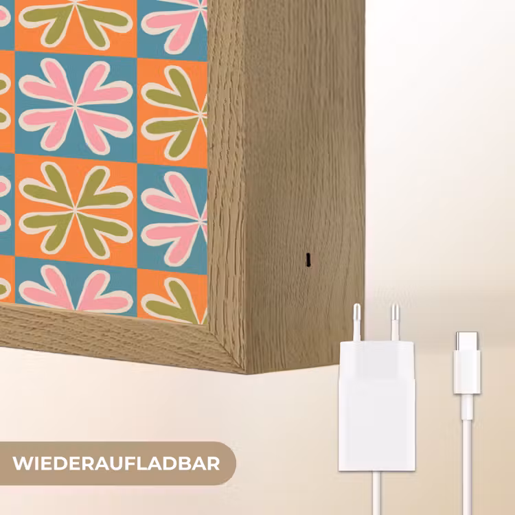 Bloemen - Retro - Patroon - Kleurrijk Light Box met batterij (Wandlamp) middel 907 -USP_websiteoplaadbaarDE