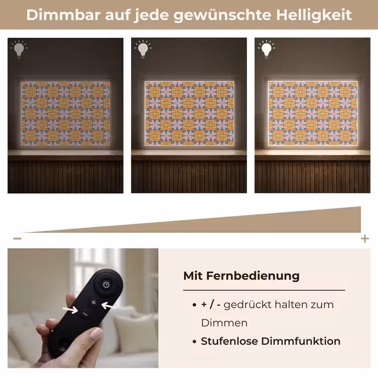 Bloemen - Retro - Patroon - Kleurrijk Light Box met batterij (Wandlamp) middel 907 -USP_dimbaarDE