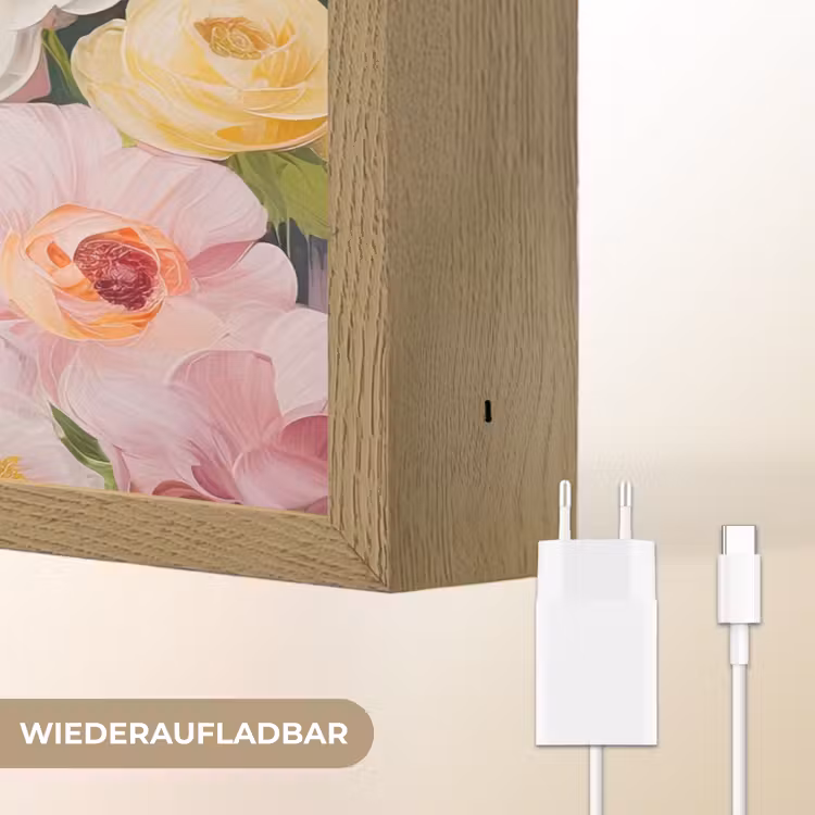 Bloemen - Roze - Botanisch - Kunst - Acrylverf Light Box met batterij (Wandlamp) middel -USP_websiteoplaadbaarDE