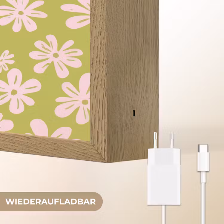 Bloemen - Roze - Getekend - Patroon Light Box met batterij (Wandlamp) middel -USP_websiteoplaadbaarDE