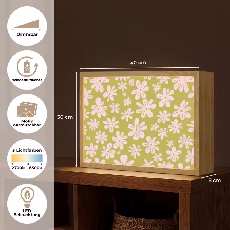 Bloemen - Roze - Getekend - Patroon Light Box met batterij (Wandlamp) middel -USP_websiteoverzichtDE