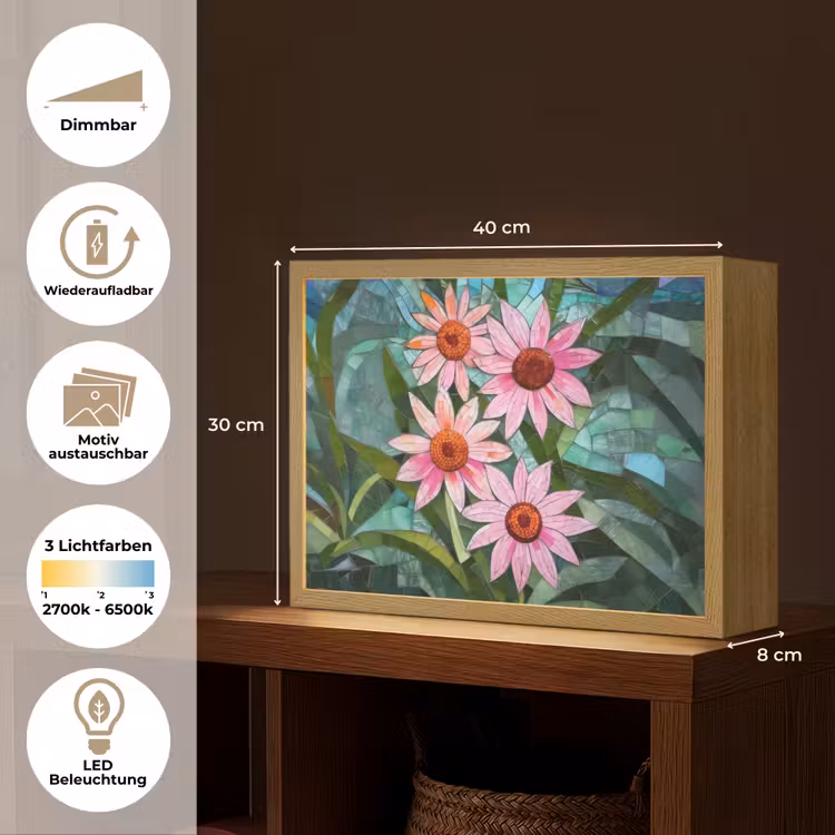 Bloemen - Roze - Glasmozaïek Light Box met batterij (Wandlamp) middel -USP_websiteoverzichtDE
