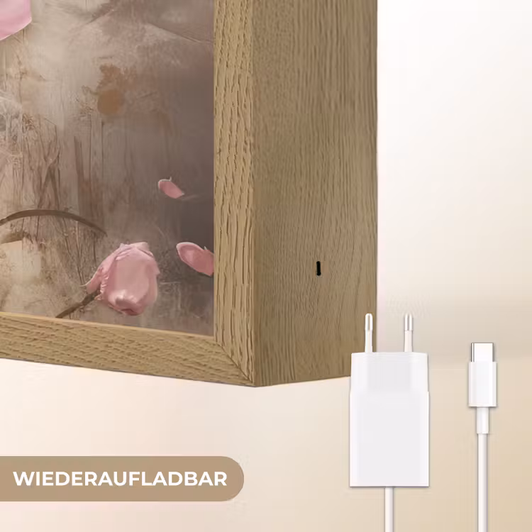Bloemen - Roze - Kunst - Watercolor Light Box met batterij (Wandlamp) middel -USP_websiteoplaadbaarDE