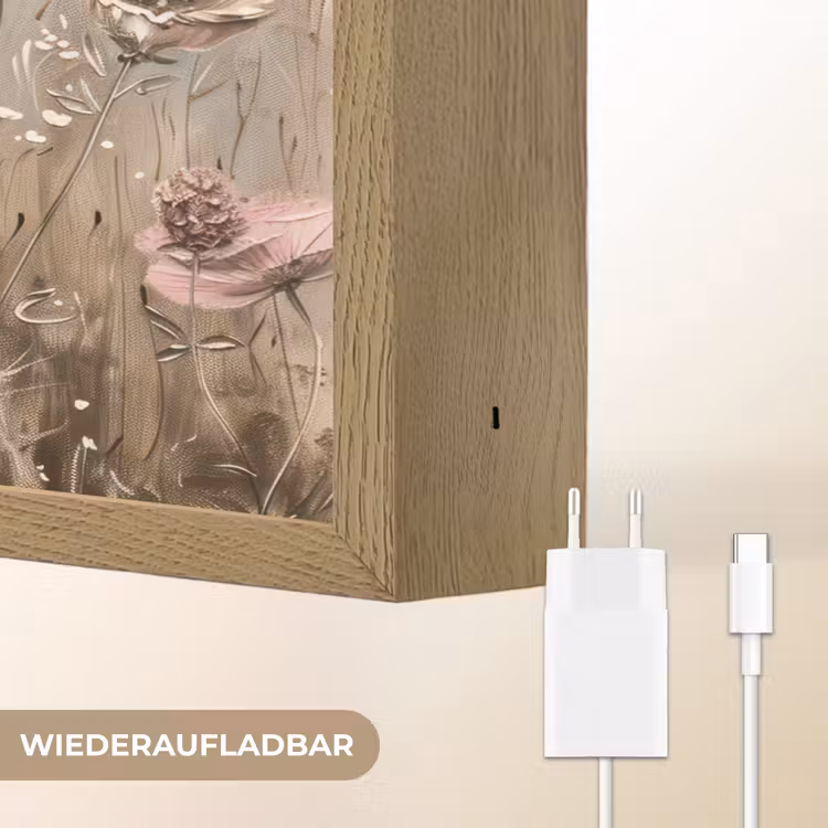 Bloemen - Roze - Modern - Beige Light Box met batterij (Wandlamp) middel -USP_websiteoplaadbaarDE