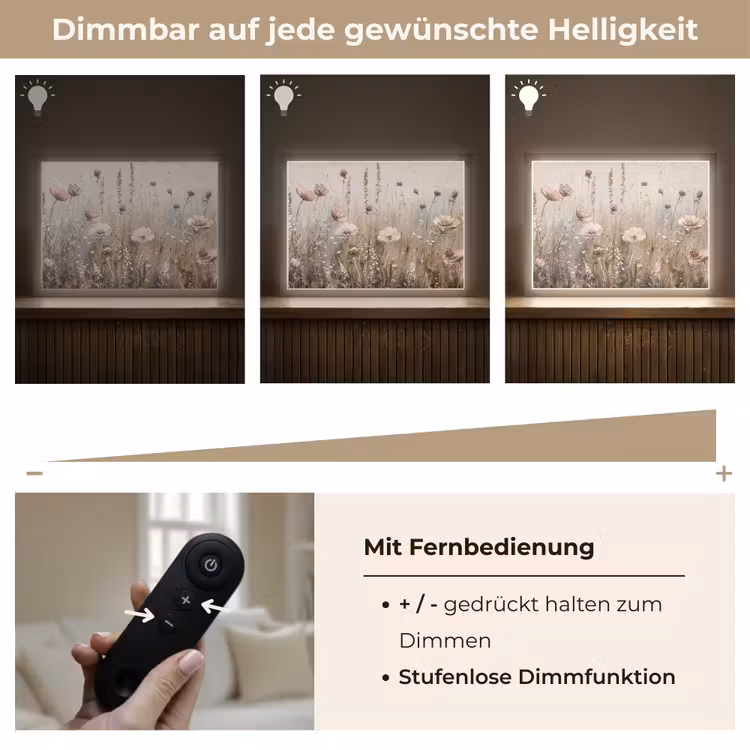 Bloemen - Roze - Modern - Beige Light Box met batterij (Wandlamp) middel -USP_dimbaarDE