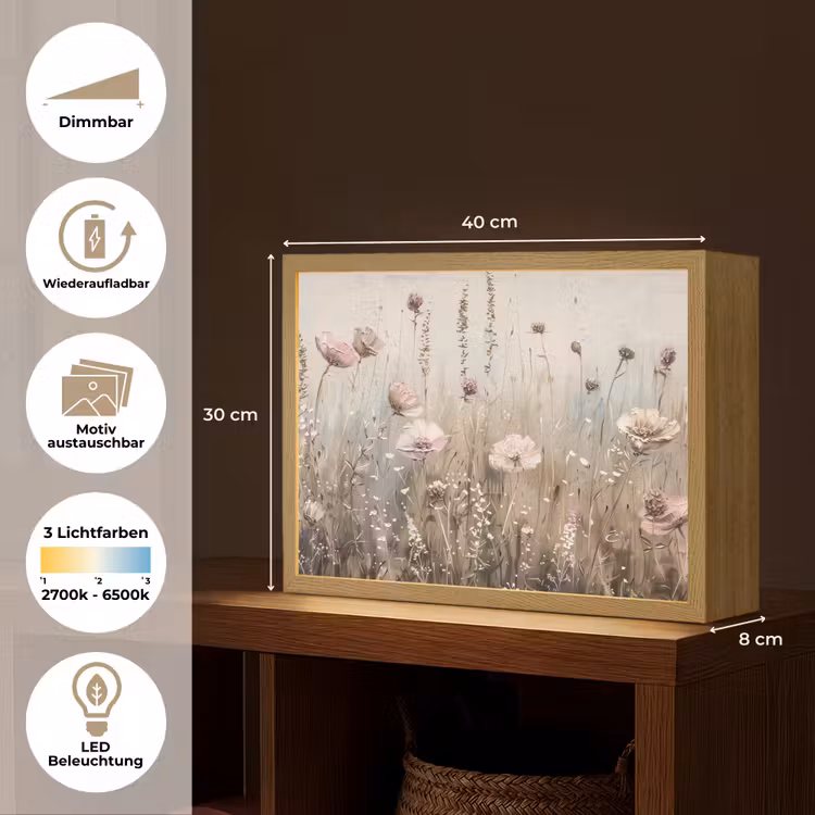 Bloemen - Roze - Modern - Beige Light Box met batterij (Wandlamp) middel -USP_websiteoverzichtDE