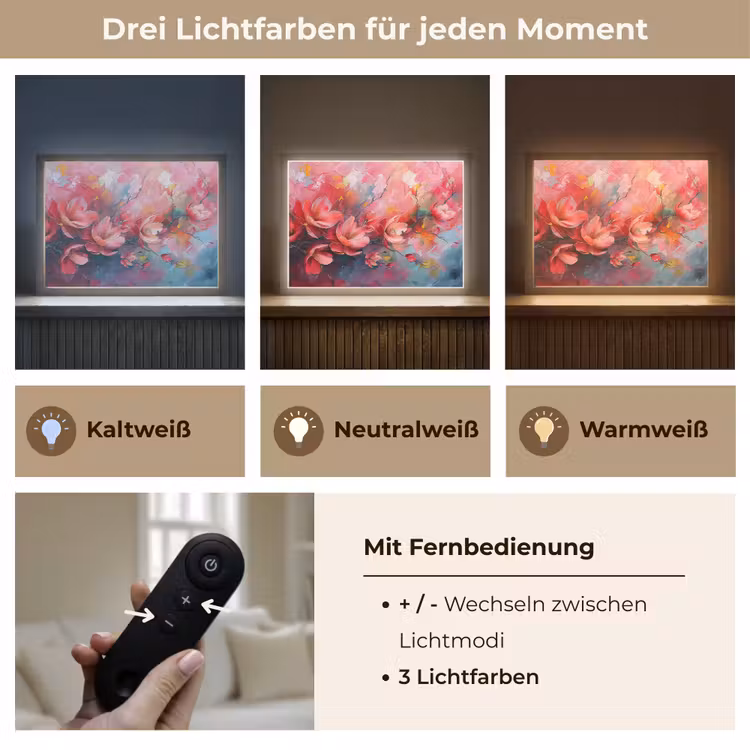Bloemen - Roze - Natuur- Kunst - Abstract Light Box met batterij (Wandlamp) middel -USP_lichtkleurDE