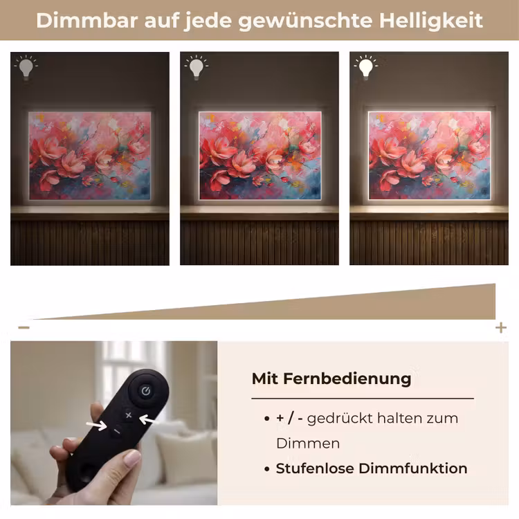 Bloemen - Roze - Natuur- Kunst - Abstract Light Box met batterij (Wandlamp) middel -USP_dimbaarDE