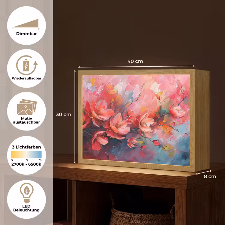 Bloemen - Roze - Natuur- Kunst - Abstract Light Box met batterij (Wandlamp) middel -USP_websiteoverzichtDE
