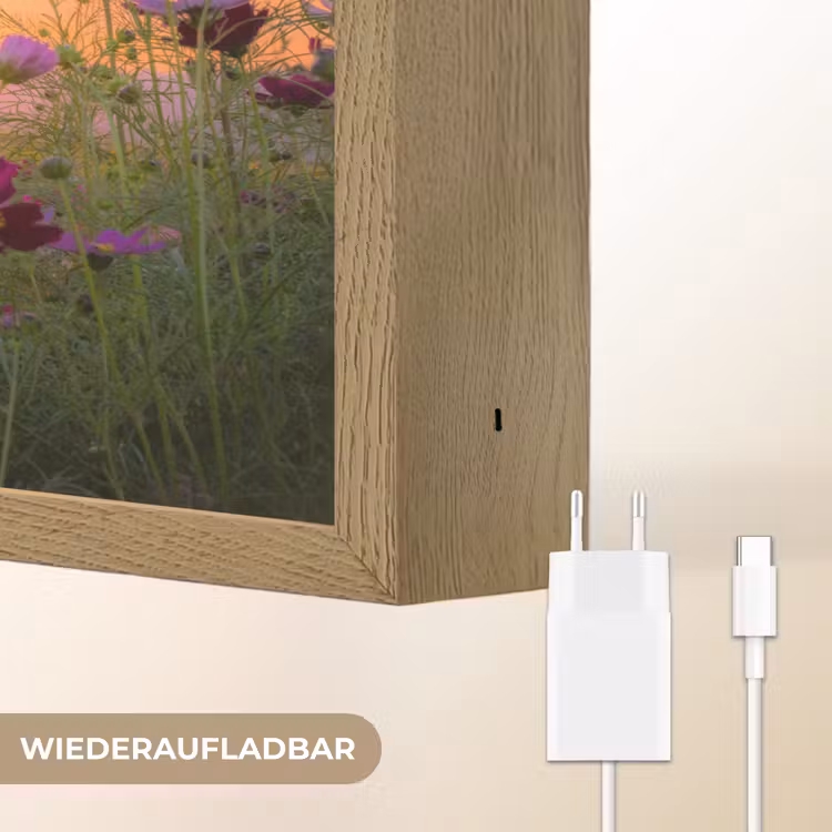 Bloemen - Roze - Zonsondergang - Natuur - Weide - Horizon Light Box met batterij (Wandlamp) middel -USP_websiteoplaadbaarDE