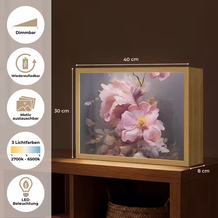 Bloemen - Roze - Stilleven - Kunst Light Box met batterij (Wandlamp) middel -USP_websiteoverzichtDE
