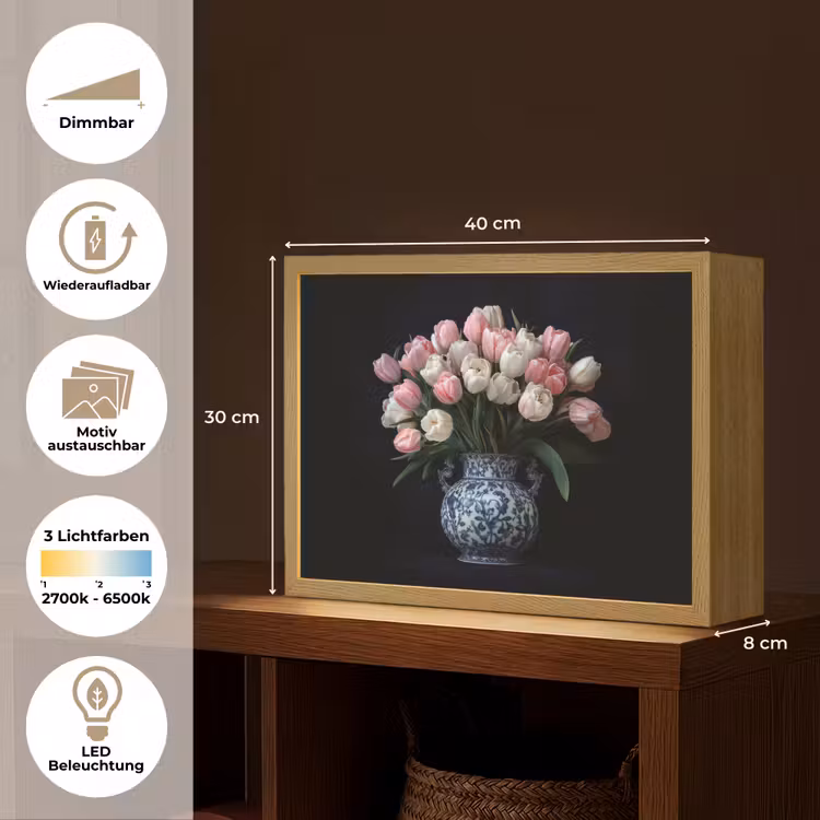 Bloemen - Roze - Tulpen - Vaas Light Box met batterij (Wandlamp) middel -USP_websiteoverzichtDE