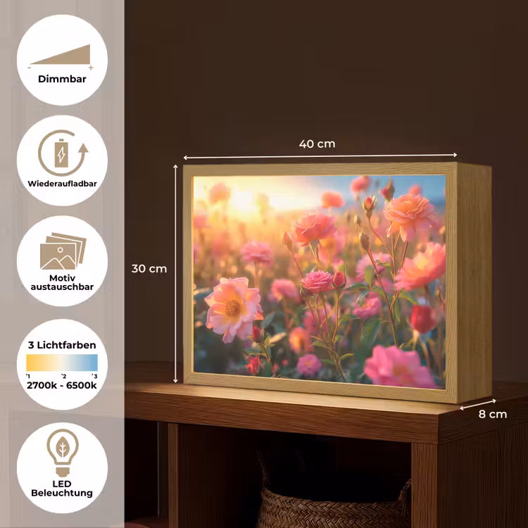 Bloemen - Rozen - Natuur - Roze - Bloem Light Box met batterij (Wandlamp) middel -USP_websiteoverzichtDE