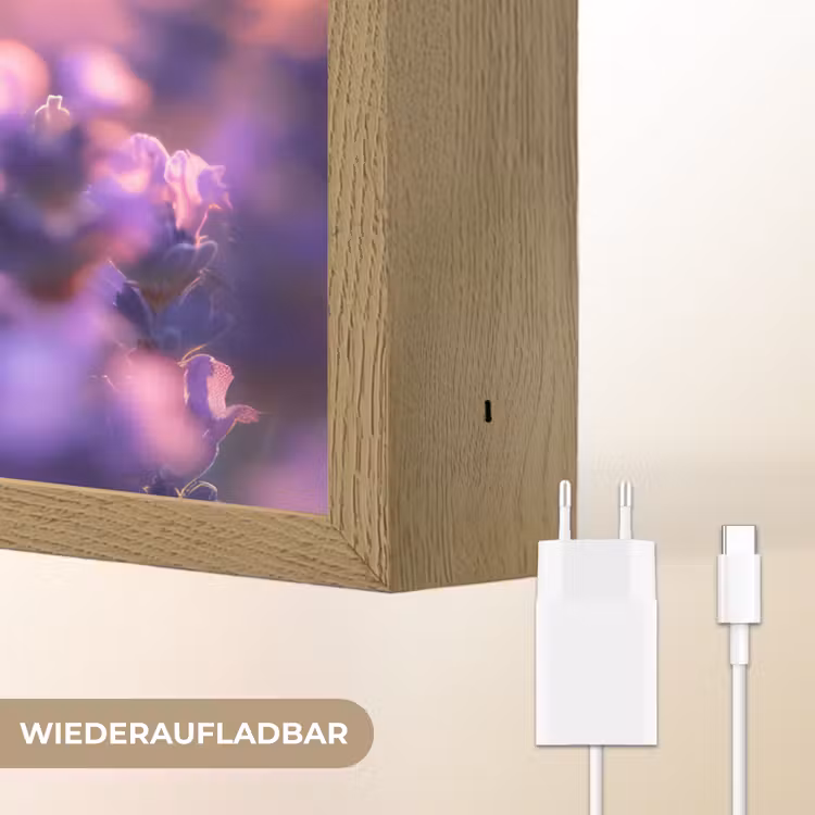Bloemen - Vlinder - Lavendel - Bloem - Natuur Light Box met batterij (Wandlamp) middel -USP_websiteoplaadbaarDE