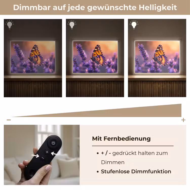 Bloemen - Vlinder - Lavendel - Bloem - Natuur Light Box met batterij (Wandlamp) middel -USP_dimbaarDE