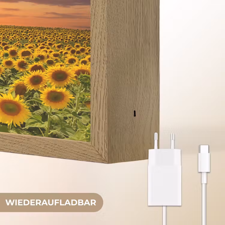 Bloemen - Zonnebloem - Zonsondergang - Nacht - Oranje Light Box met batterij (Wandlamp) middel -USP_websiteoplaadbaarDE