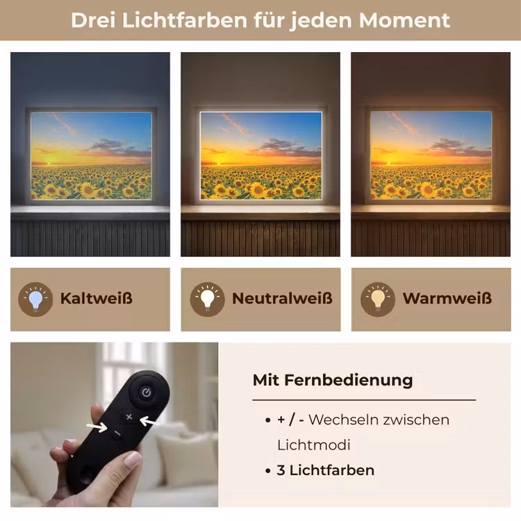 Bloemen - Zonnebloem - Zonsondergang - Nacht - Oranje Light Box met batterij (Wandlamp) middel -USP_lichtkleurDE