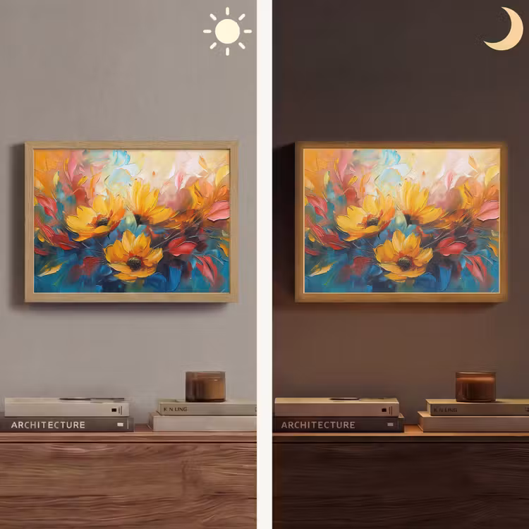Bloemen - Zonnebloemen - Kunst - Geel Light Box met batterij (Wandlamp) middel -sfeer3