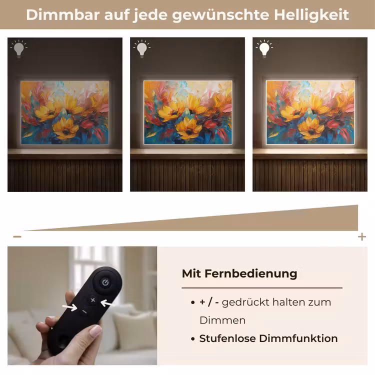 Bloemen - Zonnebloemen - Kunst - Geel Light Box met batterij (Wandlamp) middel -USP_dimbaarDE
