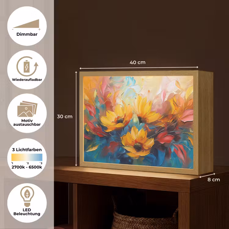 Bloemen - Zonnebloemen - Kunst - Geel Light Box met batterij (Wandlamp) middel -USP_websiteoverzichtDE