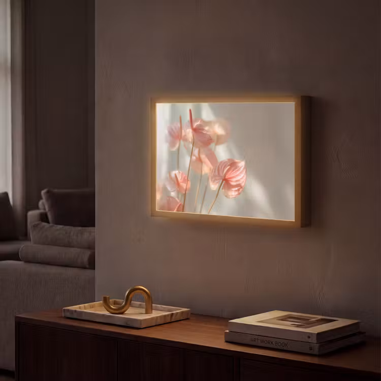 Bloemen - Stelen - Roze - Schaduw Light Box met batterij (Wandlamp) middel -sfeer1