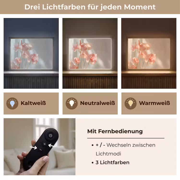Bloemen - Stelen - Roze - Schaduw Light Box met batterij (Wandlamp) middel -USP_lichtkleurDE