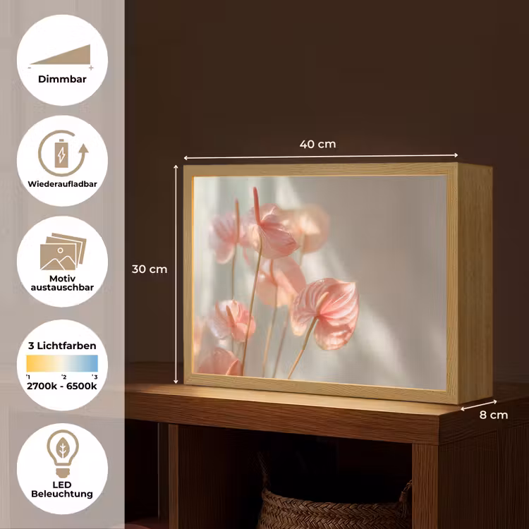 Bloemen - Stelen - Roze - Schaduw Light Box met batterij (Wandlamp) middel -USP_websiteoverzichtDE