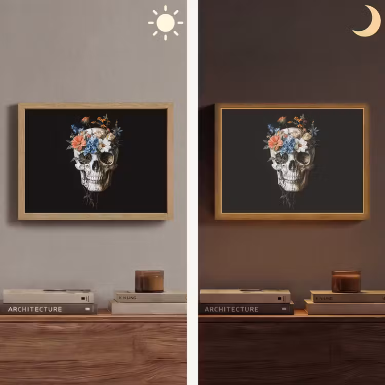 Bloemen - Schedel - Kleurrijk Light Box met batterij (Wandlamp) middel -sfeer3