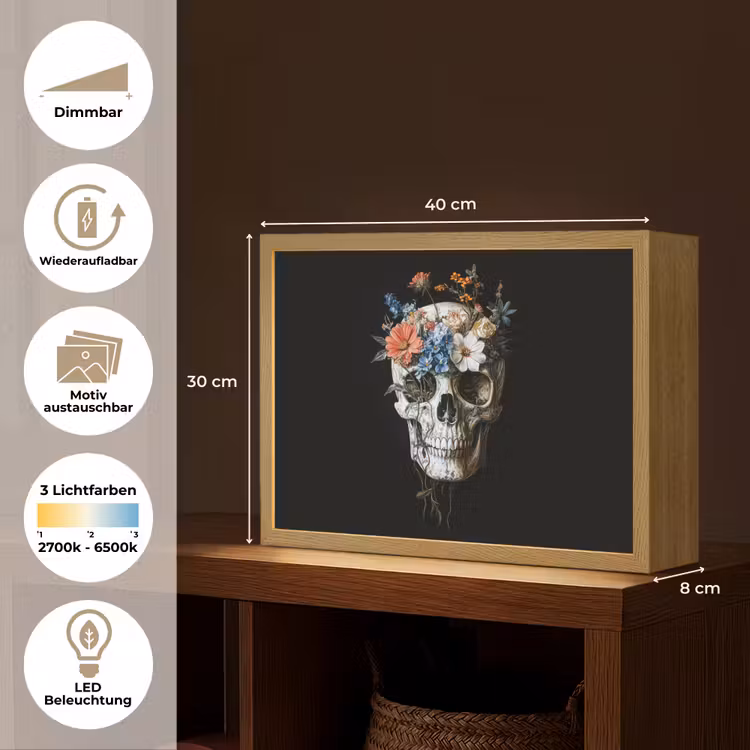 Bloemen - Schedel - Kleurrijk Light Box met batterij (Wandlamp) middel -USP_websiteoverzichtDE